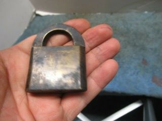 Well made unmarked old brass padlock lock with a key.  n/r 3