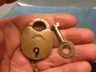 Well Made Old Brass Miniature Padlock Lock Romer & Co With A Key.  N/r