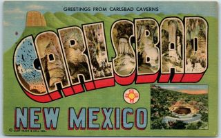 1940s Carlsbad Caverns Mexico Large Letter Postcard Curteich Linen 0c - H1185