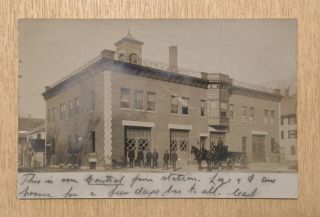 Rare 1907 Rppc Central Fire Station,  Fitchburg,  Mass.