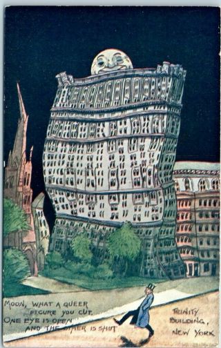 York City Postcard Trinity Building Artist 