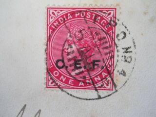 Vintage Postcard,  Tientsin,  China,  with Indian 1A Red Stamp,  Overprinted C.  E.  F. 3