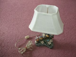 Small Side Bed Table Lamp Birds Robins Nest Linen Shade