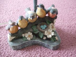 Small Side Bed Table Lamp Birds Robins Nest Linen Shade 2
