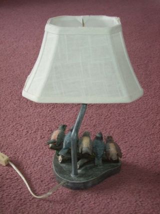 Small Side Bed Table Lamp Birds Robins Nest Linen Shade 4