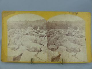 Scarce Antique Stereoview Photo " The Ringing Rocks " In Bucks County Pennsylvania