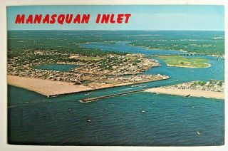 1977 Nj Postcard Manasquan Inlet Jersey Aerial View Waterway Atlantic Ocean