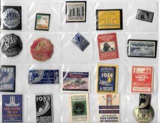Set Of 2,  1933 1934 Chicago World’s Fair Century Of Progress Stamps Labels