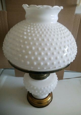 Vintage Hobnail White Milk Glass Table Lamp With Globe