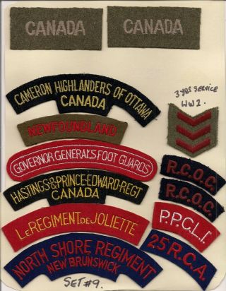 Set 9 Canadian Forces Insignia.  Various Shoulder Flashes.  Some Ww 2.