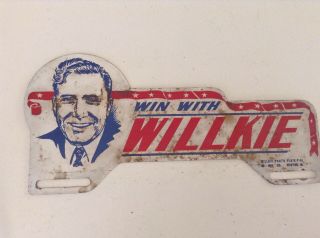 Wendell Willkie Presidential Campaign Metal License Plate Topper 1940 Sign