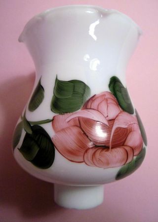 Vintage Milk Glass Hand Painted Red Rose Hurricane Lamp Small White Candle Shade