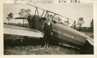 1928 Watkins Glen Ny Frontier Airlines Lady & Boy Early Bi Plane Airplane