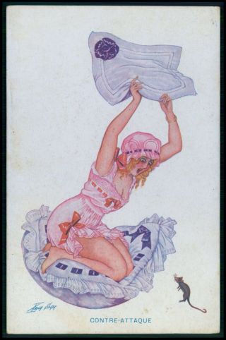 Art Xavier Sager Near Nude Woman Ww1 War Attack Mouse 1910s Postcard