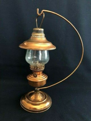 Vintage Small Hanging Oil Lamp With Glass Chimney And Metal Stand Desk Lamp