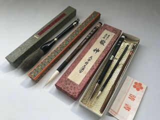Calligraphy Brush Fude 5pc Writing Instruments Signed Box Japanese Vintage S08