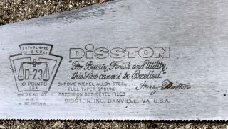 Henry Disston & Sons D - 23 Cross - Cut Hand Saw 26 In.  10 ppi Mid - Century 3