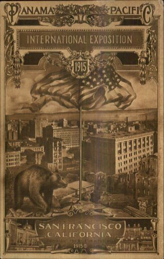 1915 Panama Pacific Expo Promo San Francisco Bear American Flag Mitchell Pc