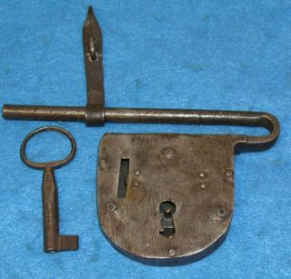 Rare 18th Century Hand Forged Iron Padlock W/ Key