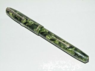 Vintage Conway Stewart 75 Green Marble Case Lever Fountain Ink Pen 14ct Gold Nib