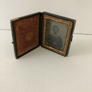 Antique Tin Type Photo Frame Young Woman 1800 A