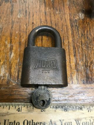 Antique HURO Lock & HURO Key Very Old Stamped U.  S B.  I.  A A7935 2