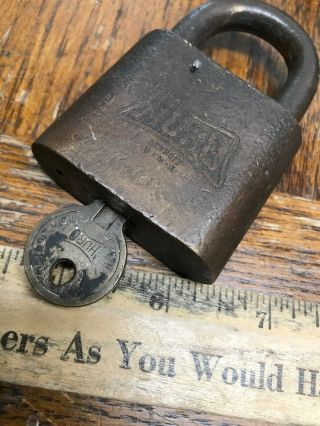 Antique HURO Lock & HURO Key Very Old Stamped U.  S B.  I.  A A7935 4