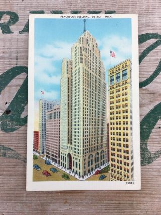 Michigan Mi Detroit Penobscot Building Postcard Old Vintage