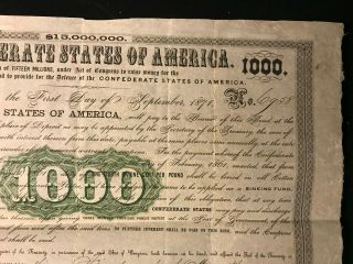 CONFEDERATE STATES of AMERICA STOCK CERTIFICATE 1861 ORIGINIAL CIVIL WAR ERA 3