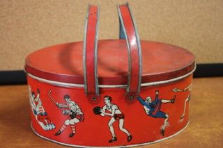 Vintage Red 1933 Ohio Art Lunch Box Tin Pail - All Sports Graphics