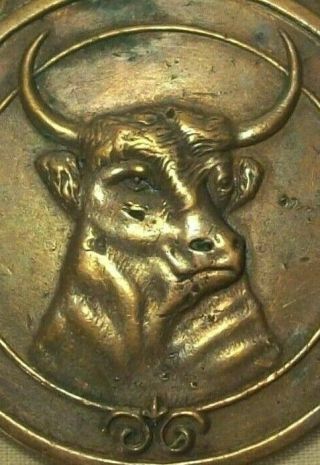 1900 ' s DROVER ' S DEPOSIT NATIONAL BANK CHICAGO BULL HEAD BRASS POCKET WATCH FOB 5
