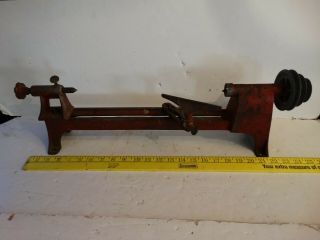 Antique Machinists bench lathe assembly motor type red paint maker? 24 inches 3