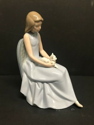 Lladro Nao 11 " Girl Seated With Cat Kitten On Lap 1980 Spanish Porcelain Retired