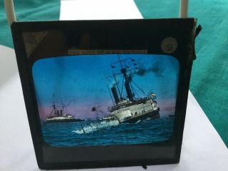 Antique Magic Lantern 5 Steam Ships The Loss Of H.  M.  S.  Victoria And Others.