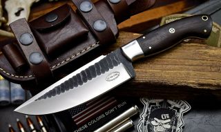 Cfk Handmade Hammered D2 Custom Exotic East India Rosewood Hunting Camp Knife
