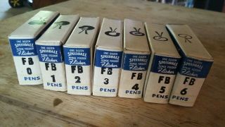 Speedball Flicker Pens Nibs.  7 Boxes F0 - F6.  Vintage Hunt Mfg Co.  Boxes