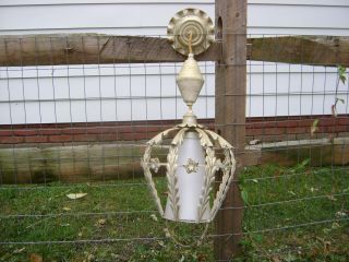 Vintage Electric Pendant Light Ceiling Fixture Ornate Metal Cage Glass Globe