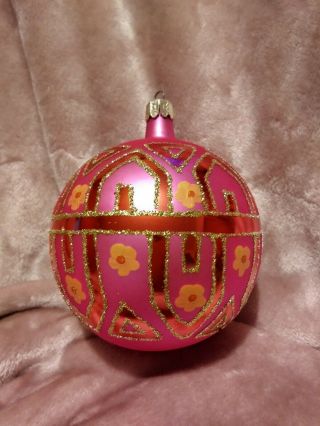 Rare Christopher Radko Pink Tiffany Ball Christmas Ornament 4.  5 "