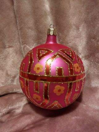 Rare Christopher Radko Pink Tiffany Ball Christmas Ornament 4.  5 