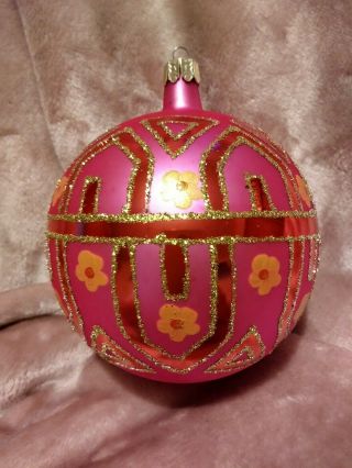 Rare Christopher Radko Pink Tiffany Ball Christmas Ornament 4.  5 