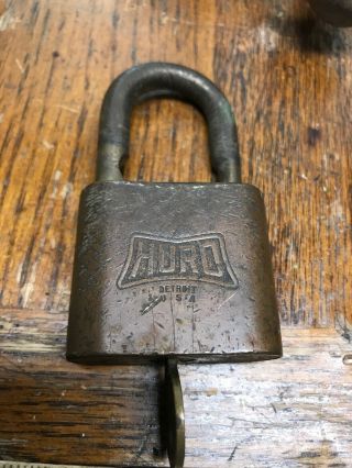 Antique HURO Lock & HURO Key Very Old Stamped U.  S B.  I.  A A7965 2