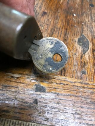 Antique HURO Lock & HURO Key Very Old Stamped U.  S B.  I.  A A7965 3