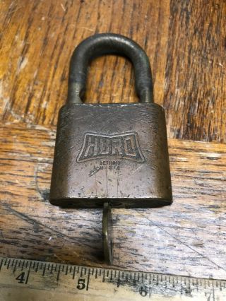 Antique HURO Lock & HURO Key Very Old Stamped U.  S B.  I.  A A7965 8