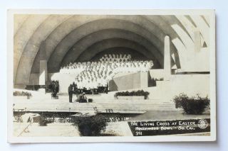 Real Photo Postcard Rppc - The Living Cross At Easter Hollywood Bowl,  Ca