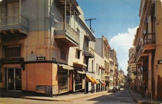 1950s Str Scene San Juan,  Puerto Rico Awnings Cars Signs - Vintage Postcard