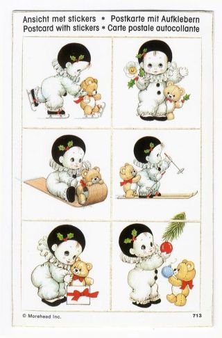 Pierrot Stickers Postcard By Ruth Morehead Cute Baby Teddy Bear Christmas