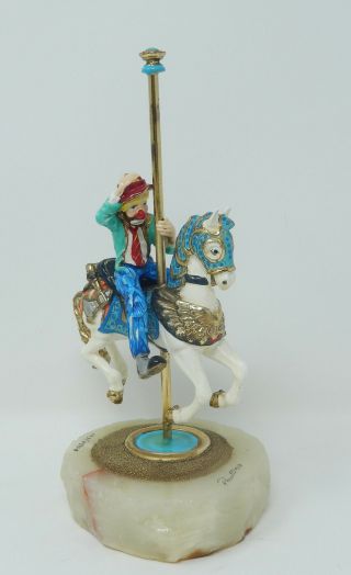 Ron Lee Sad Clown On Masked White Carousel Horse Figurine Onyx Base 24k Gold