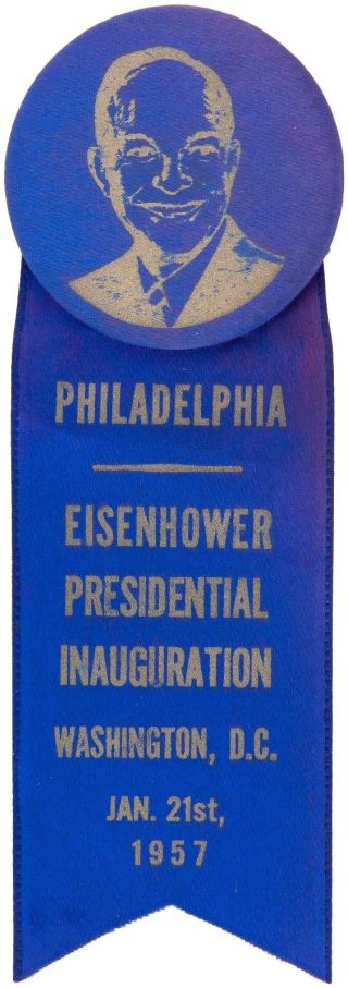 Eisenhower Cloth Button With " Philadelphia " To 1957 D.  C.  Inaugural Ribbon.