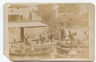 C1895 Cab Card Of Men & Row Boats On Bank Of Chemung River,  Elmira,  Ny