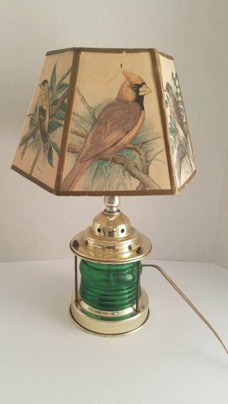 Vintage Nautical 3 Way Port Lamp With Ph Gonner Signed Birds Shade